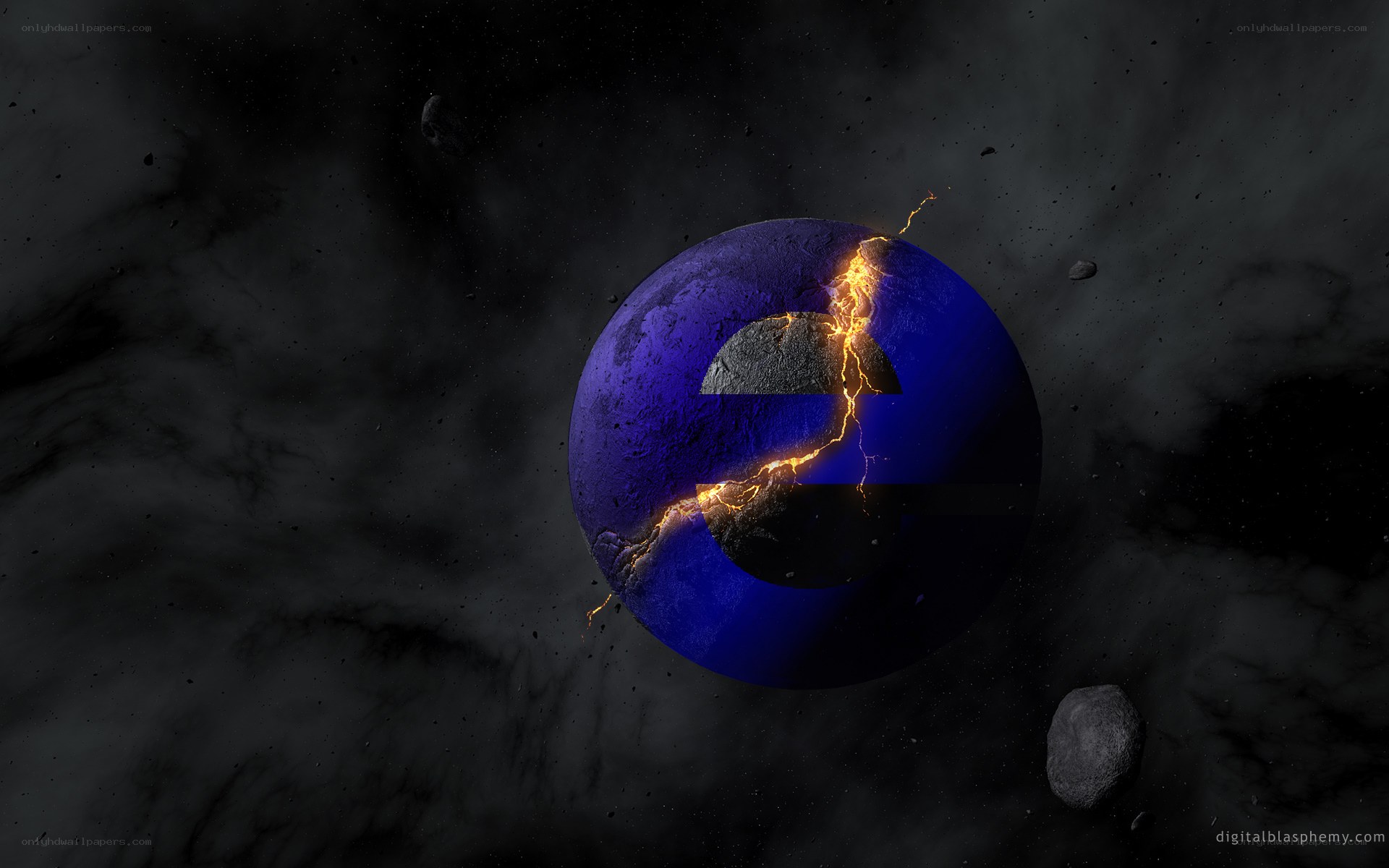 Cracked planet with lightning