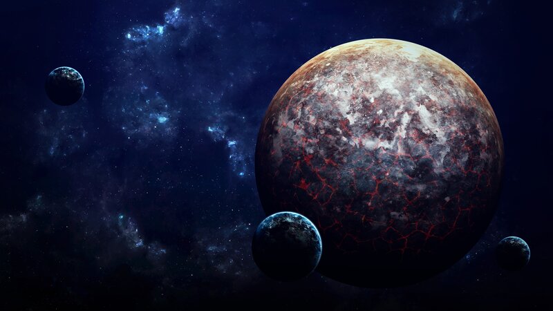 Cracked Planet with Moons