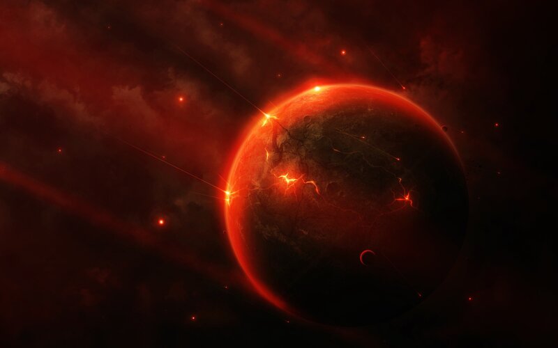 Cracked Red Planet — Dramatic, Digital Art, Stars, Space Debris