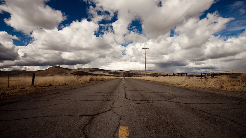 Cracked Road in Desert — Blue