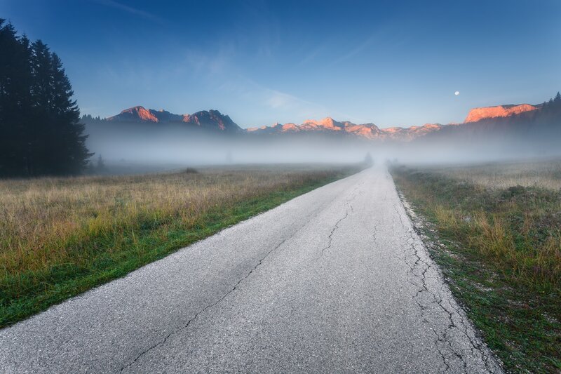 Cracked Road in Fog — Blue