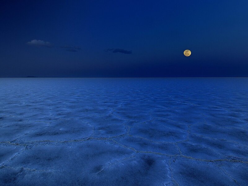 Cracked Salt Flat at Night