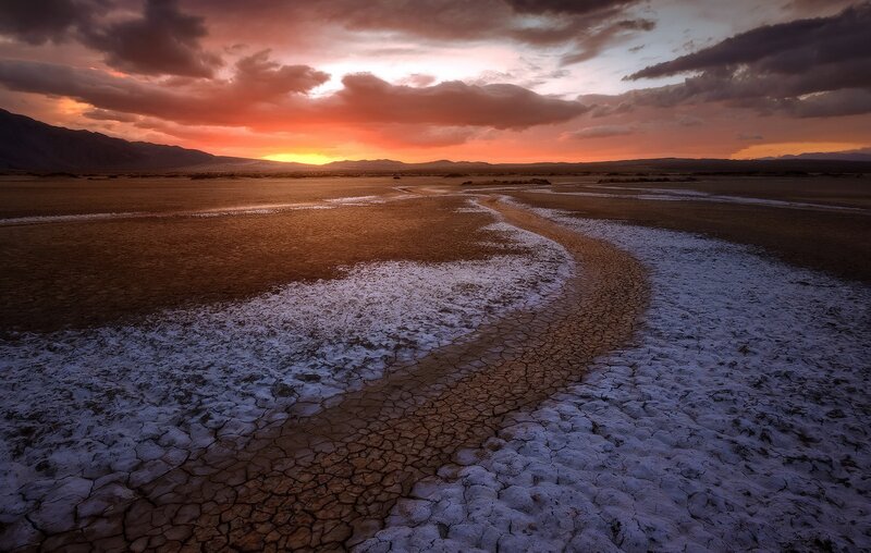 Cracked Salt Flat at Sunset — Orange