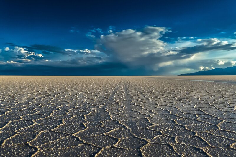 Cracked Salt Flat — Blue, Dramatic, Afternoon