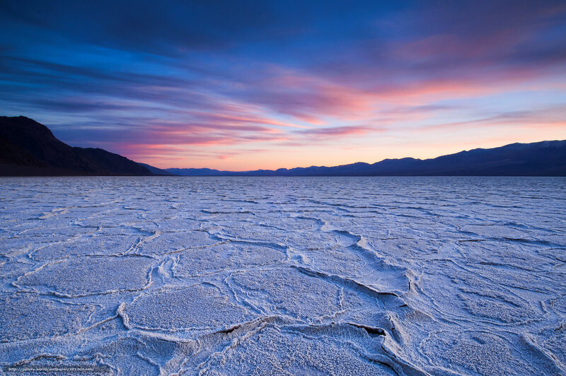 Cracked Salt Flat — Blue, Dramatic, Sunset, Photograph, Mountains, Sky