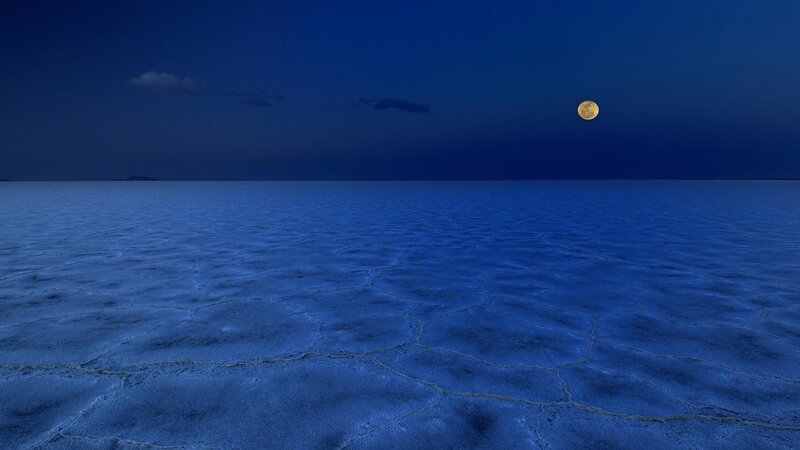 Cracked Salt Flat under Moon