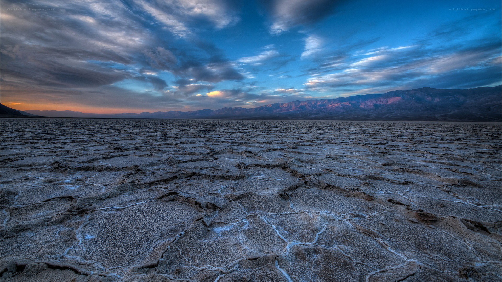 Cracked salt flats at dusk
