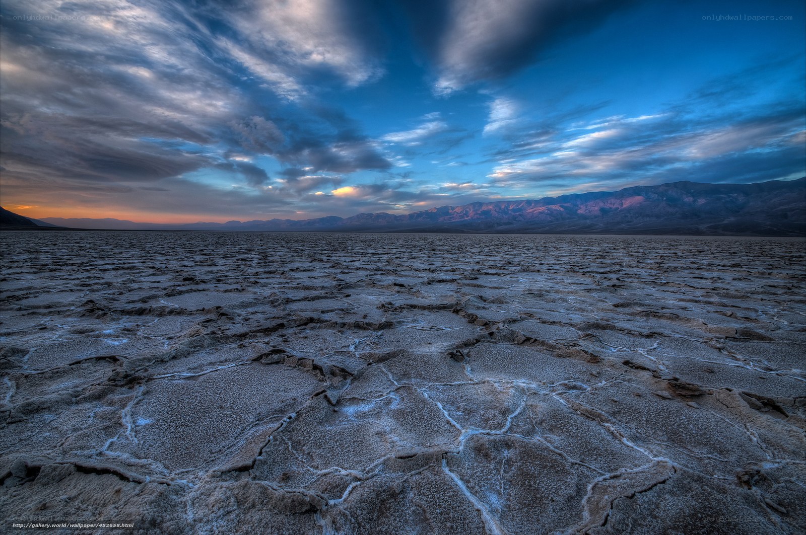Cracked salt flats at dusk