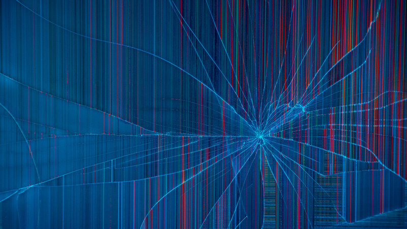 Cracked Screen Display — Blue, Dramatic