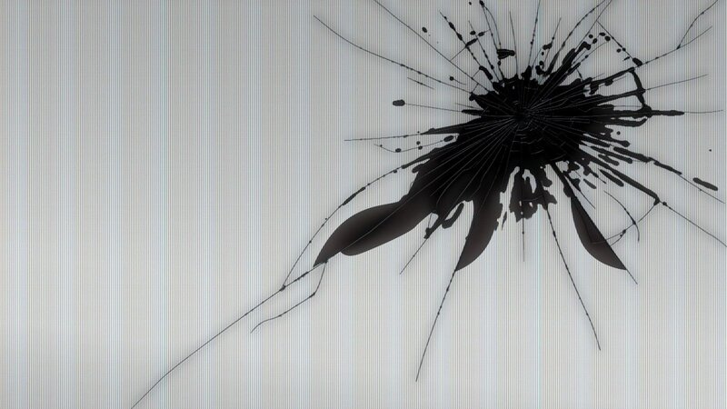 Cracked Screen Display — White, Dramatic, Photograph, Cracks, Black Splatter