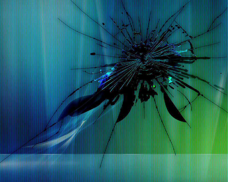 cracked screen with blue and green background