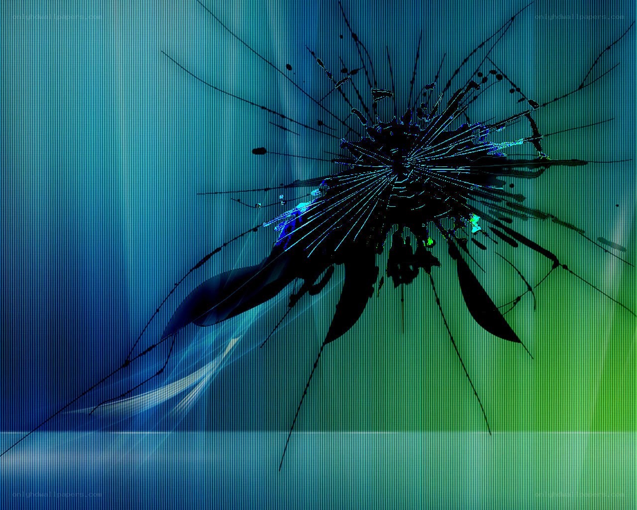 cracked screen with blue and green background