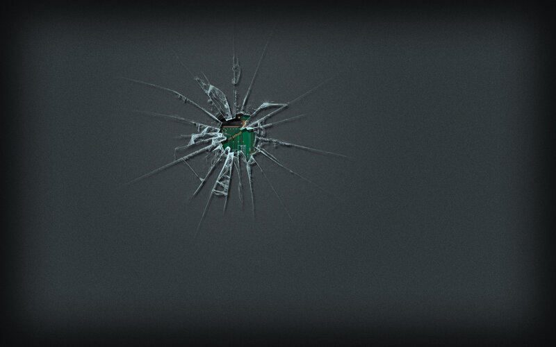 cracked screen with circuit board