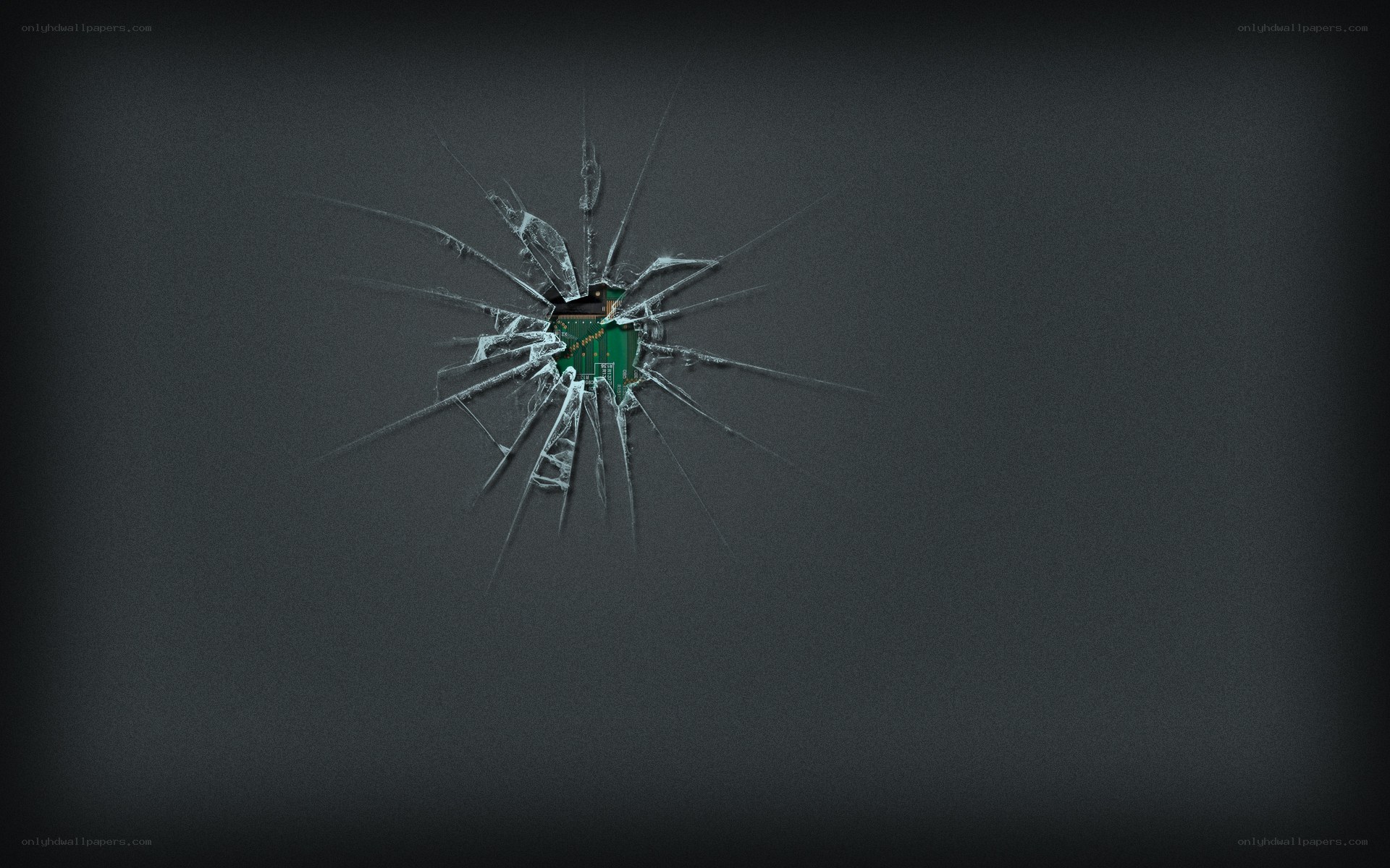 cracked screen with circuit board