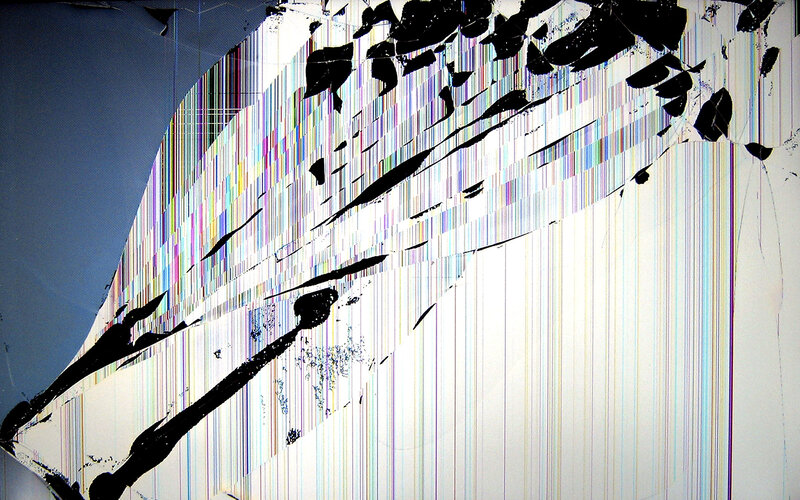 cracked screen with color bars