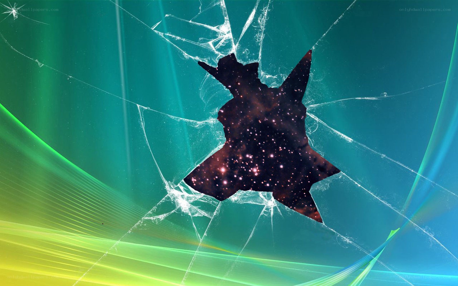 cracked screen with galaxy view