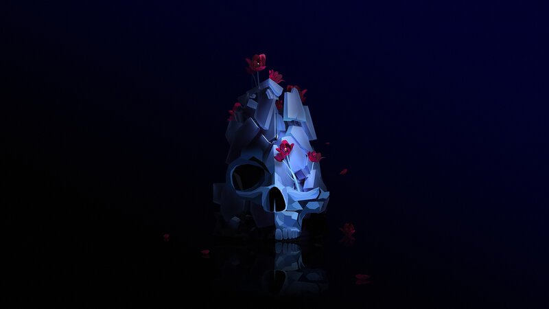 Cracked Skull with Flowers