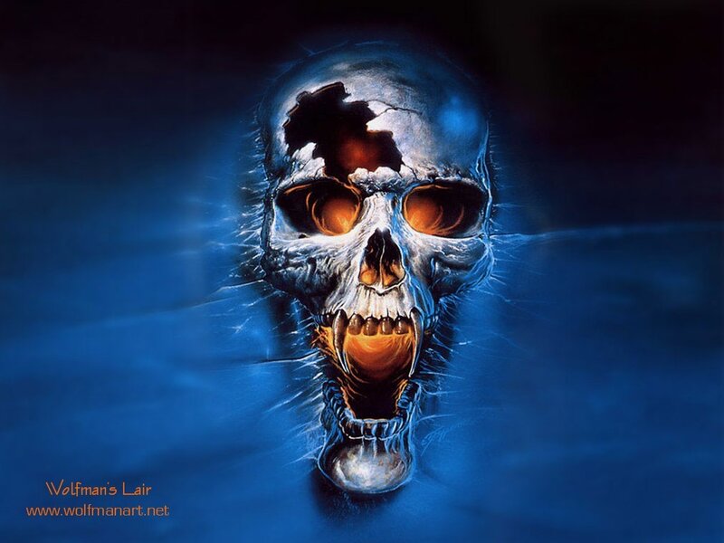 Cracked Skull with Glowing Eyes — Blue