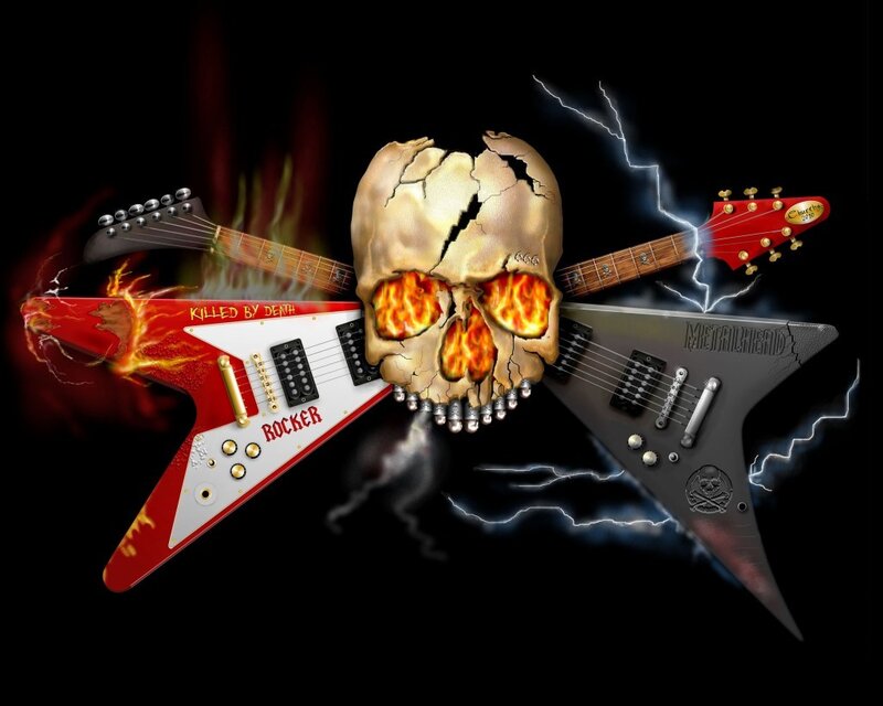Cracked Skull with Guitars