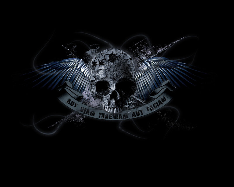 Cracked Skull with Wings — Black, Dark