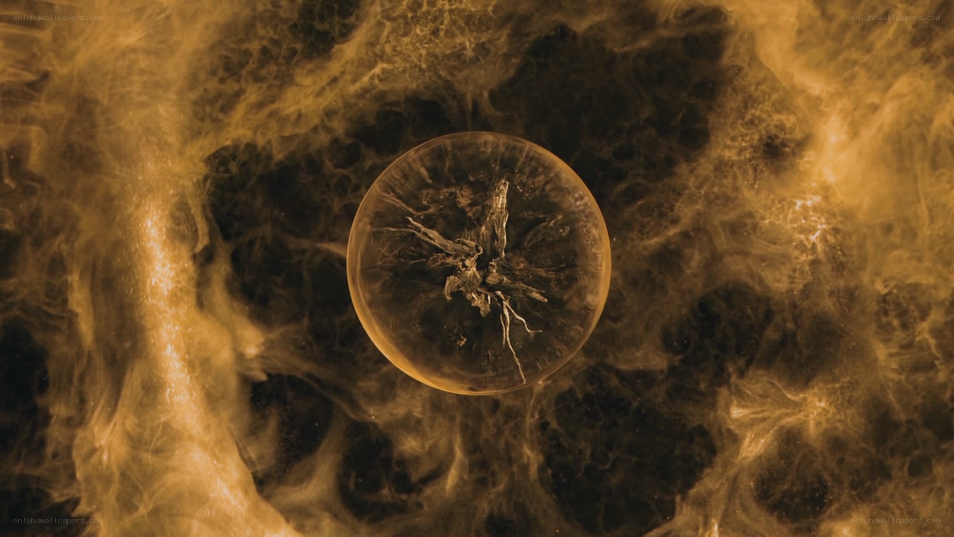 cracked sphere in fiery void
