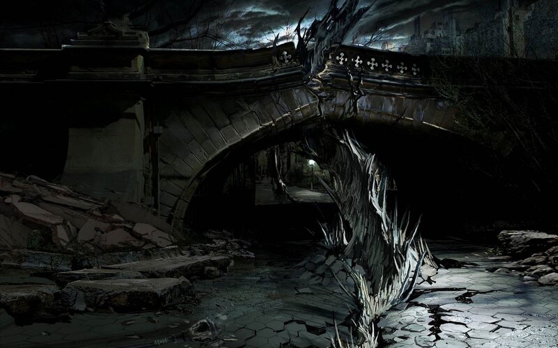 Cracked Stone Bridge — Black, Dramatic