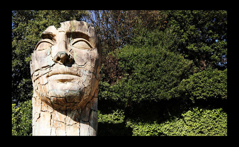 cracked stone face sculpture