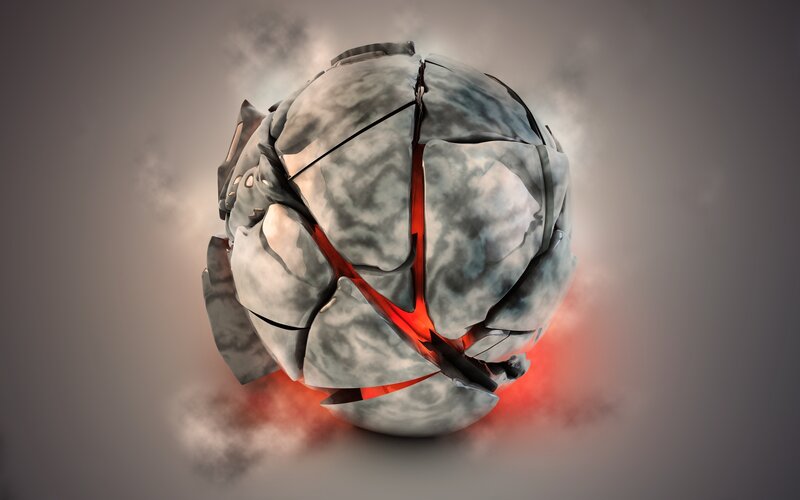 Cracked stone sphere with glowing core