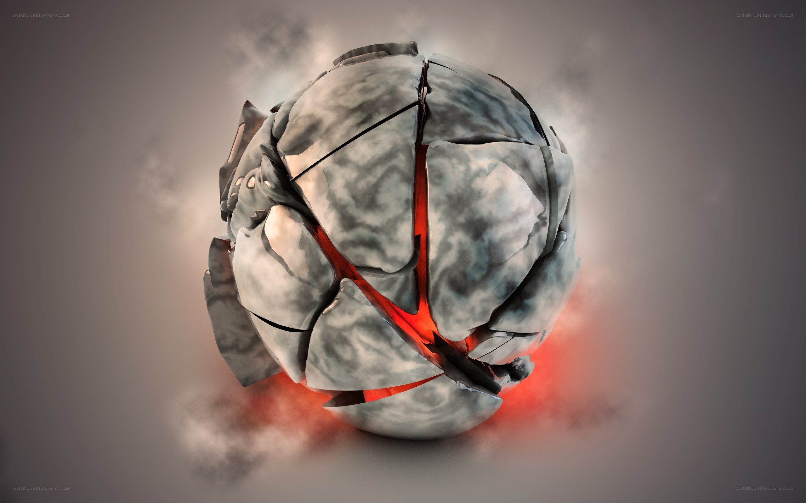 Cracked stone sphere with glowing core
