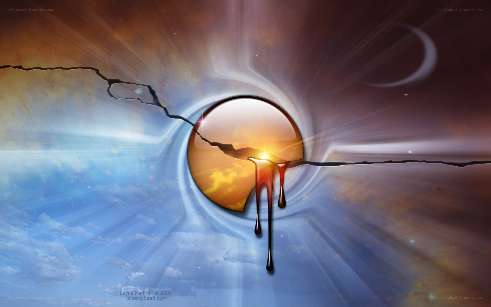 cracked sun with dripping light