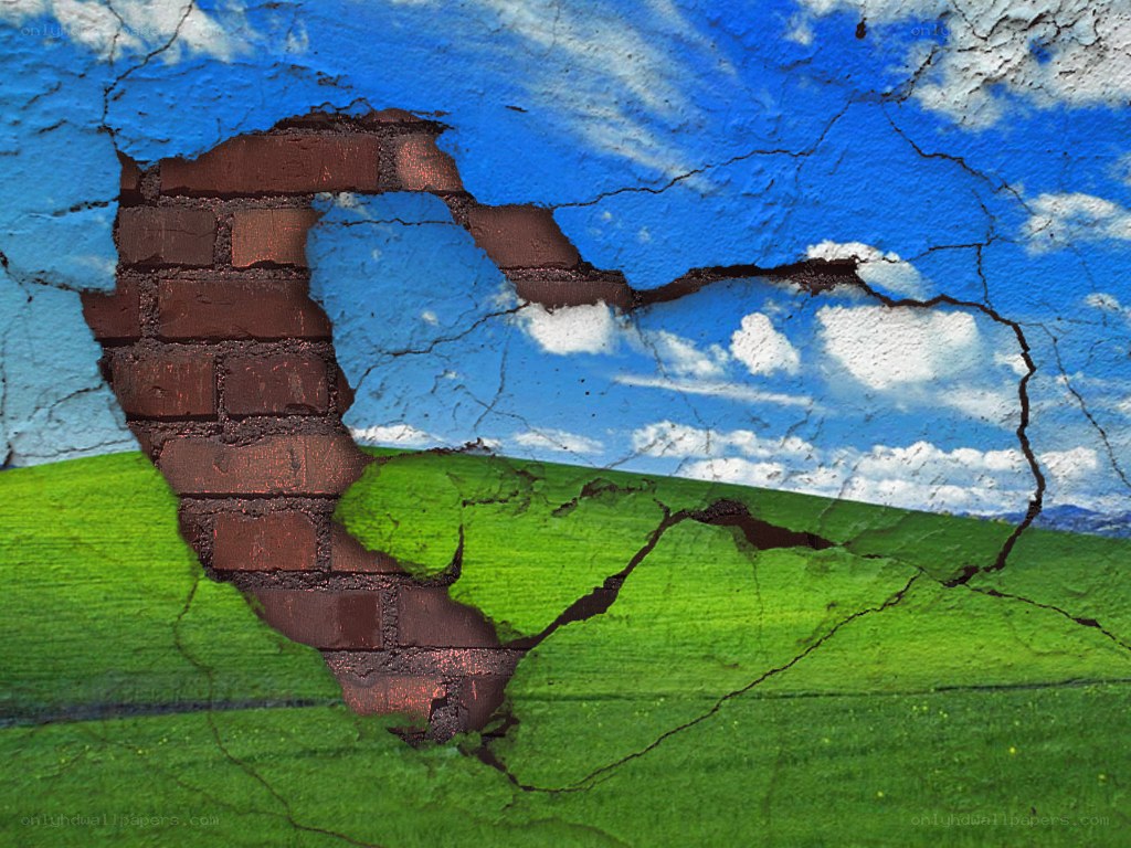 cracked wall revealing landscape