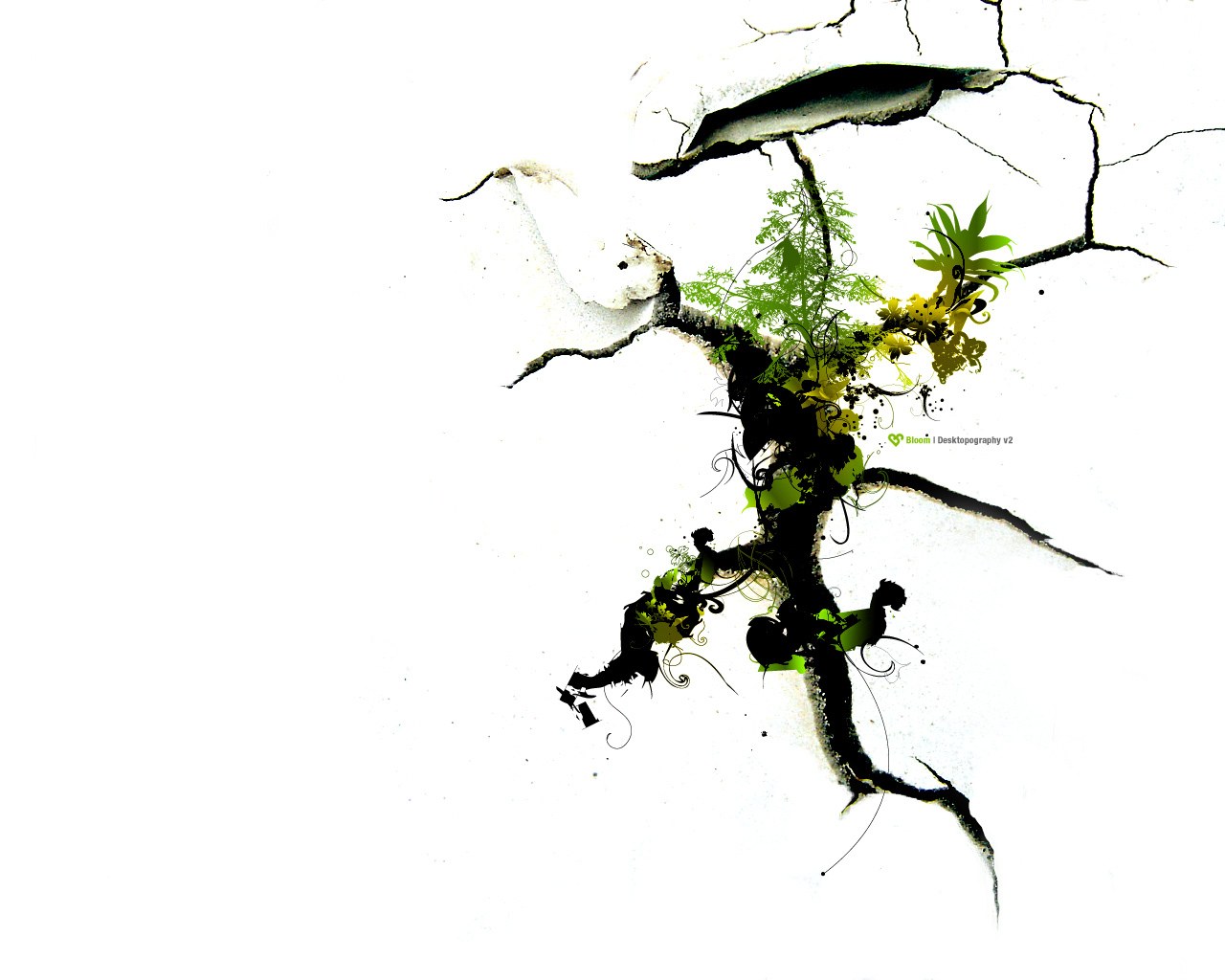 cracked wall with green growth