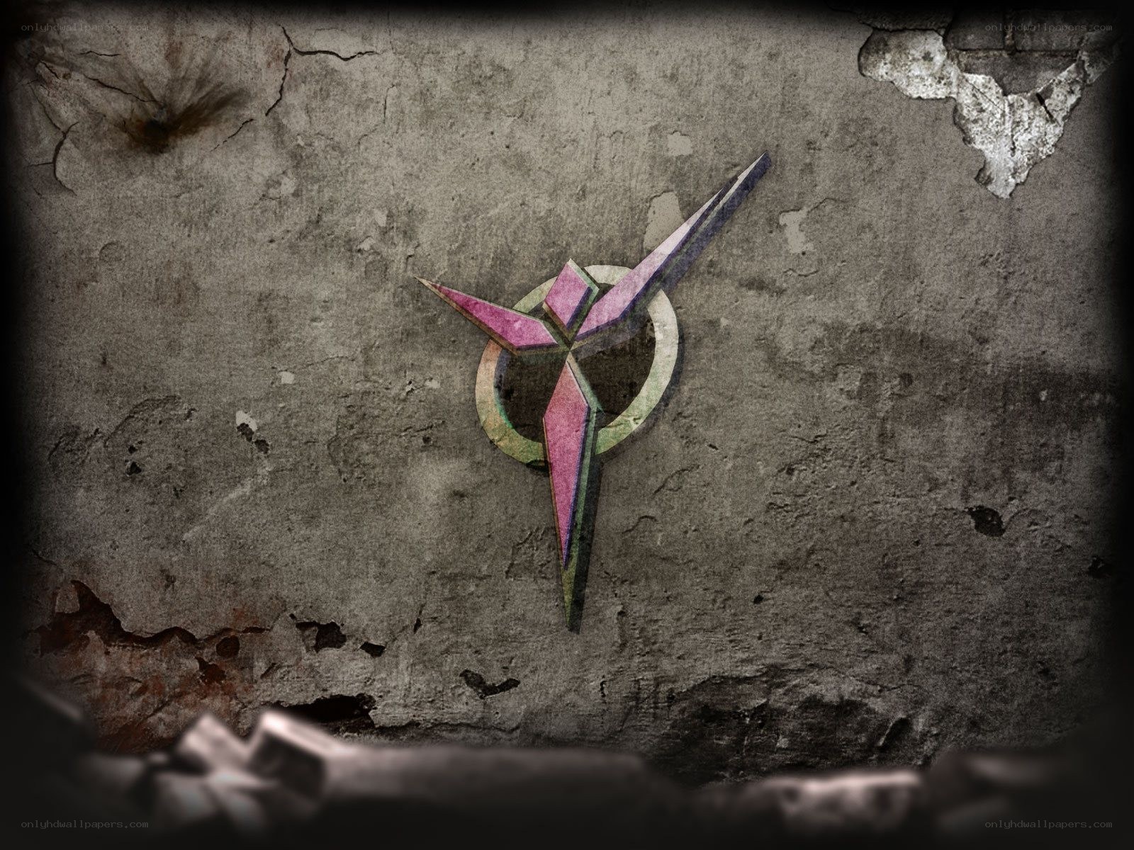 cracked wall with symbol