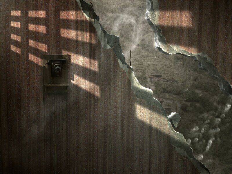 Cracked wall with vintage phone