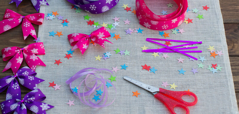 Craft Supplies on Table — Purple