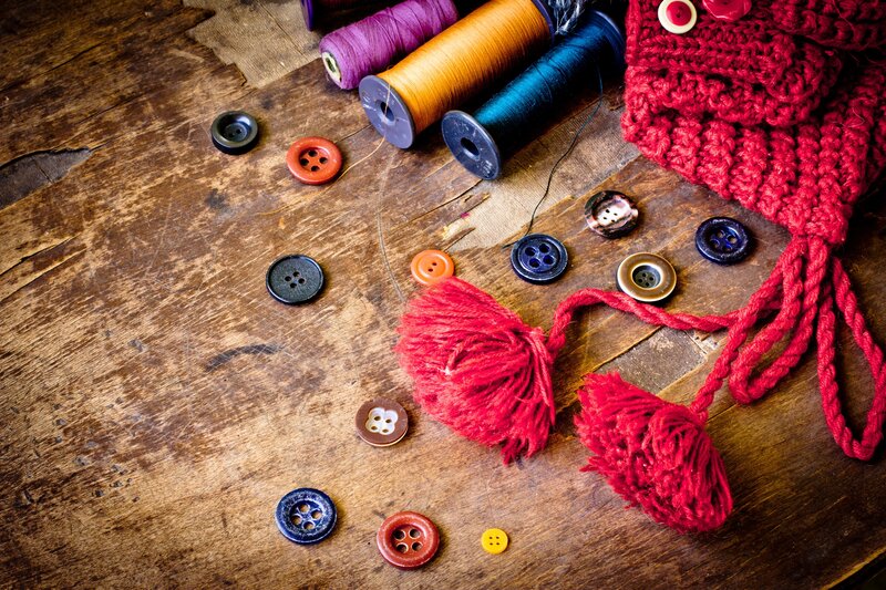 Craft supplies on wooden table