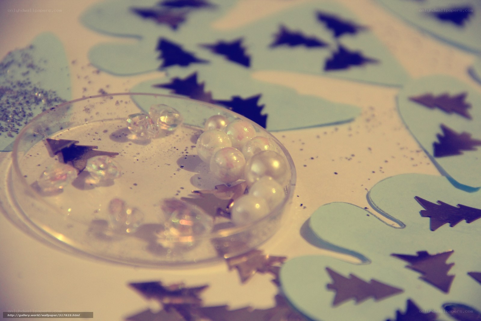 craft supplies with pearls and trees