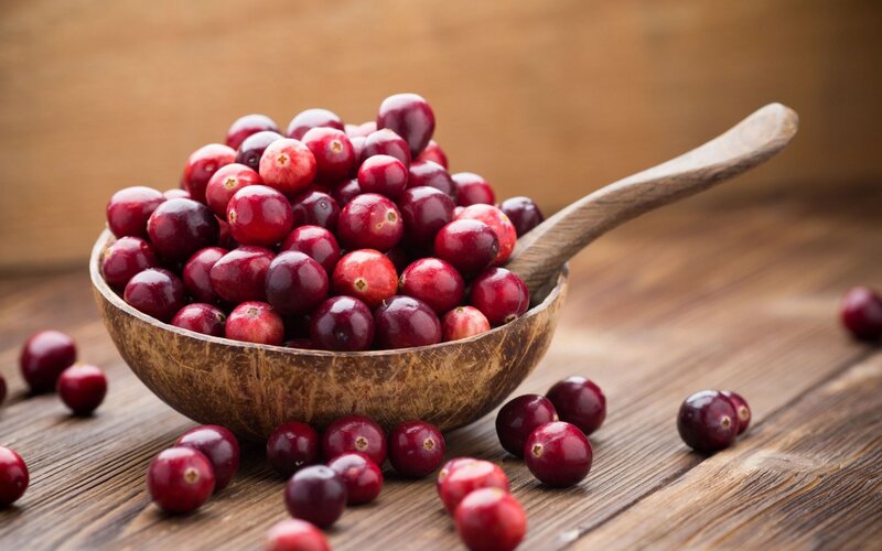 Cranberries in Wooden Bowl