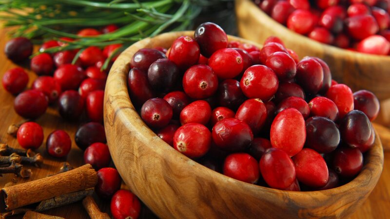 Cranberries in wooden bowls