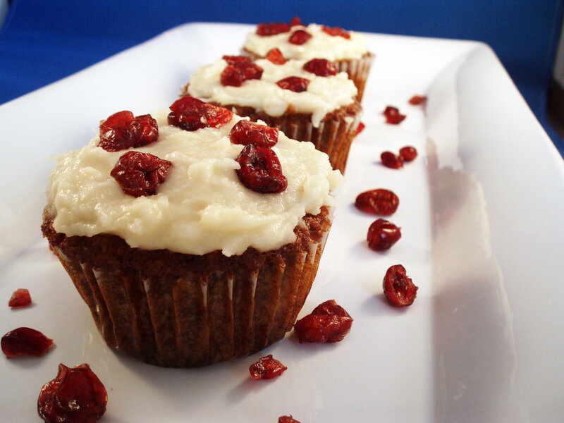 Cranberry cupcakes with cream cheese frosting