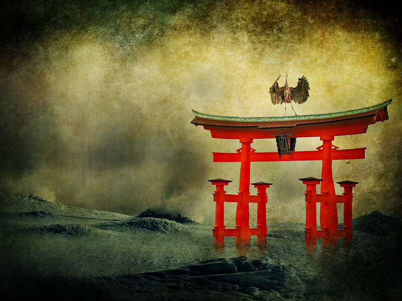 Crane on Torii Gate