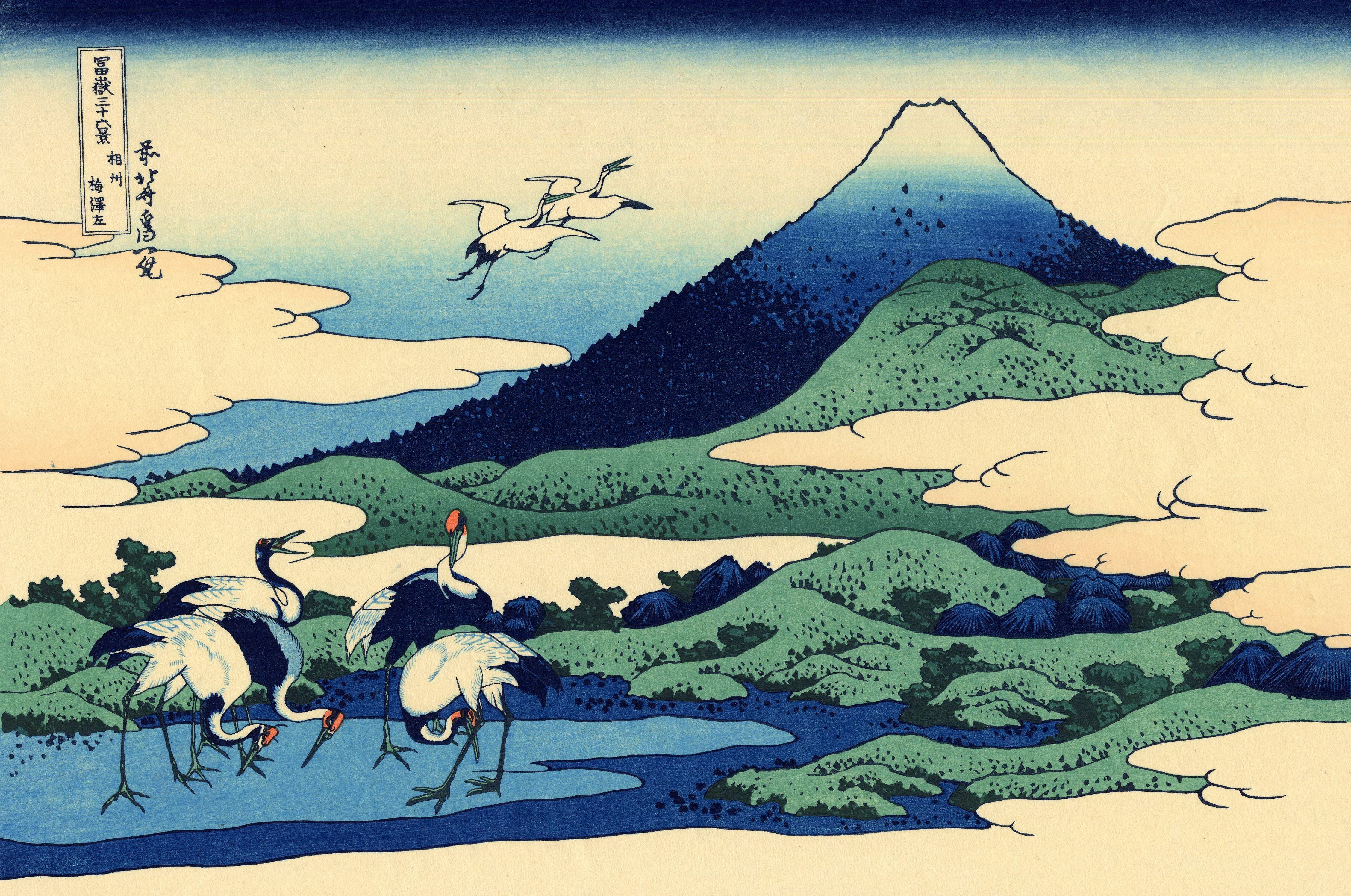 Cranes at Mount Fuji