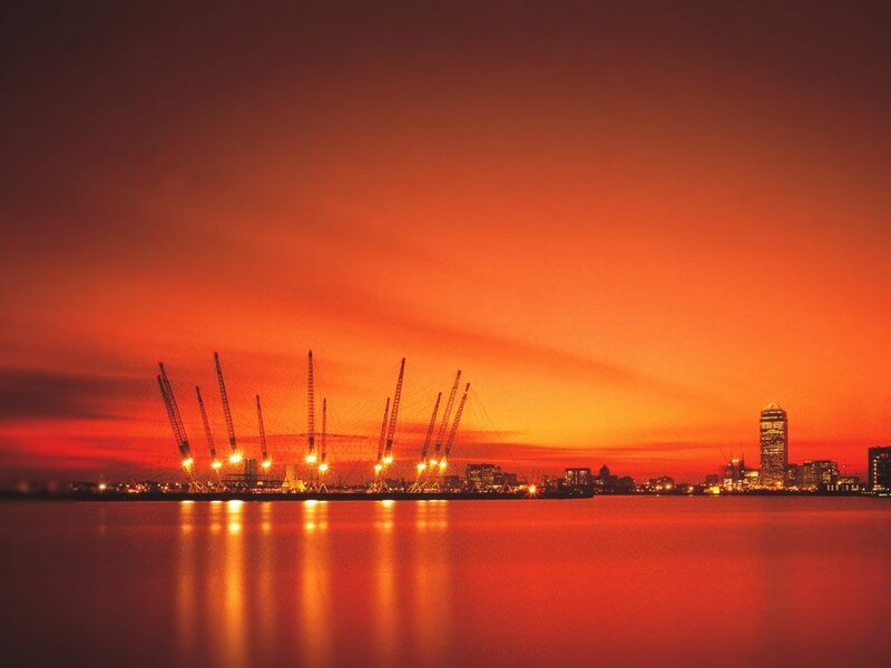 Cranes at Sunset — Orange, Dramatic, Photograph