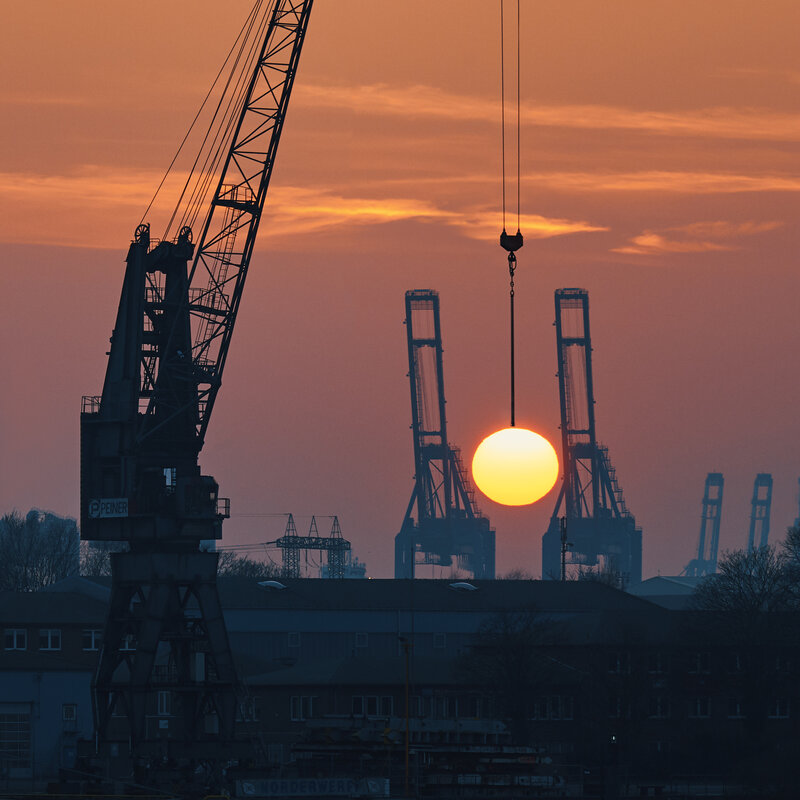 Cranes at Sunset — Orange, Dramatic