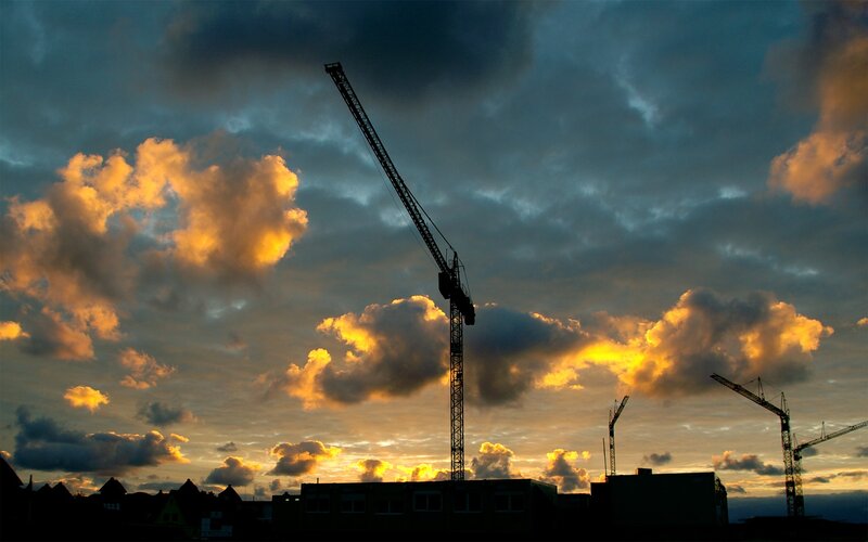 Cranes at Sunset — Orange