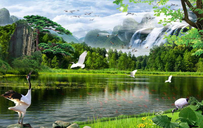 Cranes in a Lake