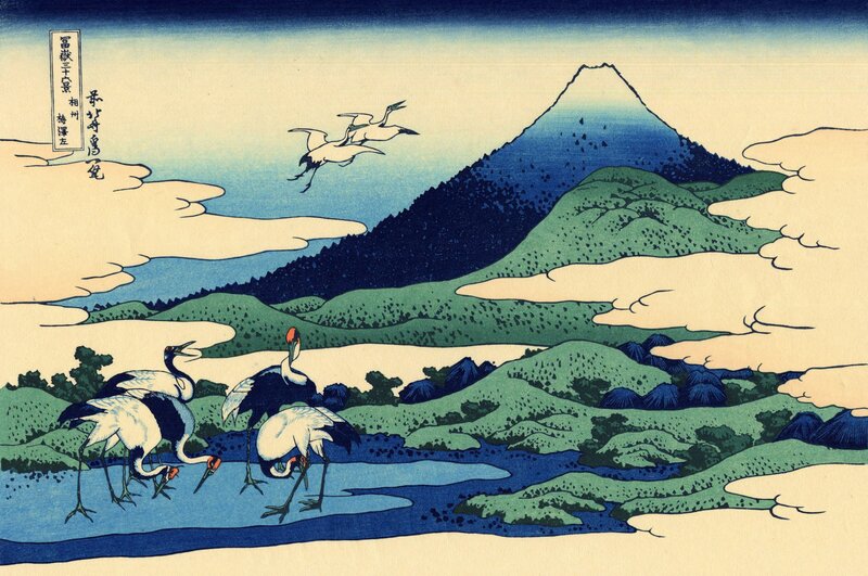 Cranes in a Landscape — Blue