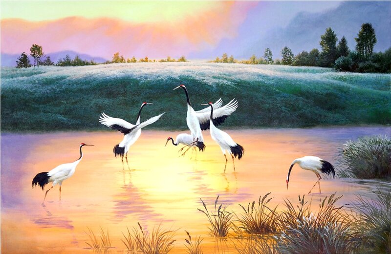 Cranes in a Pond