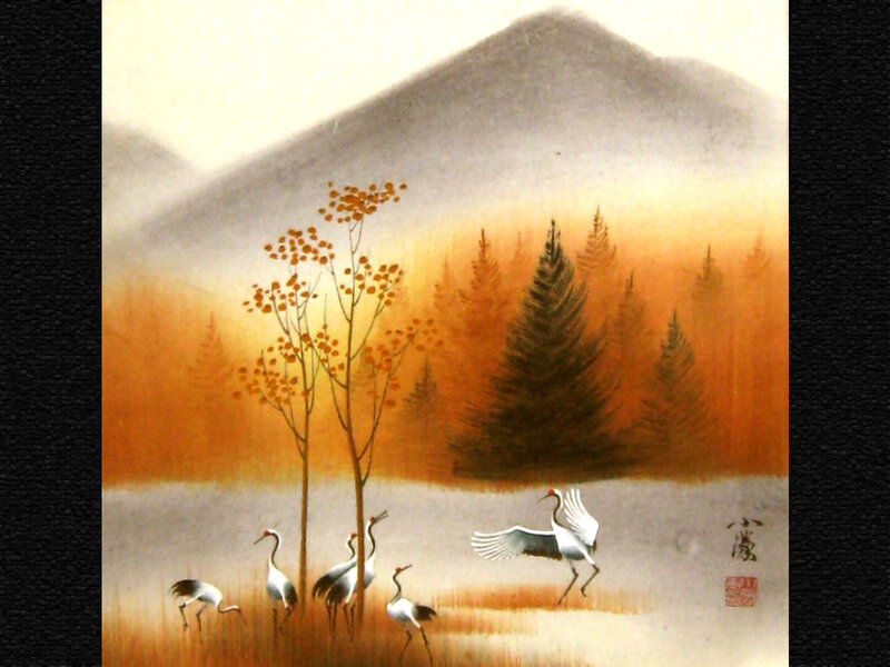 Cranes in Autumn Field