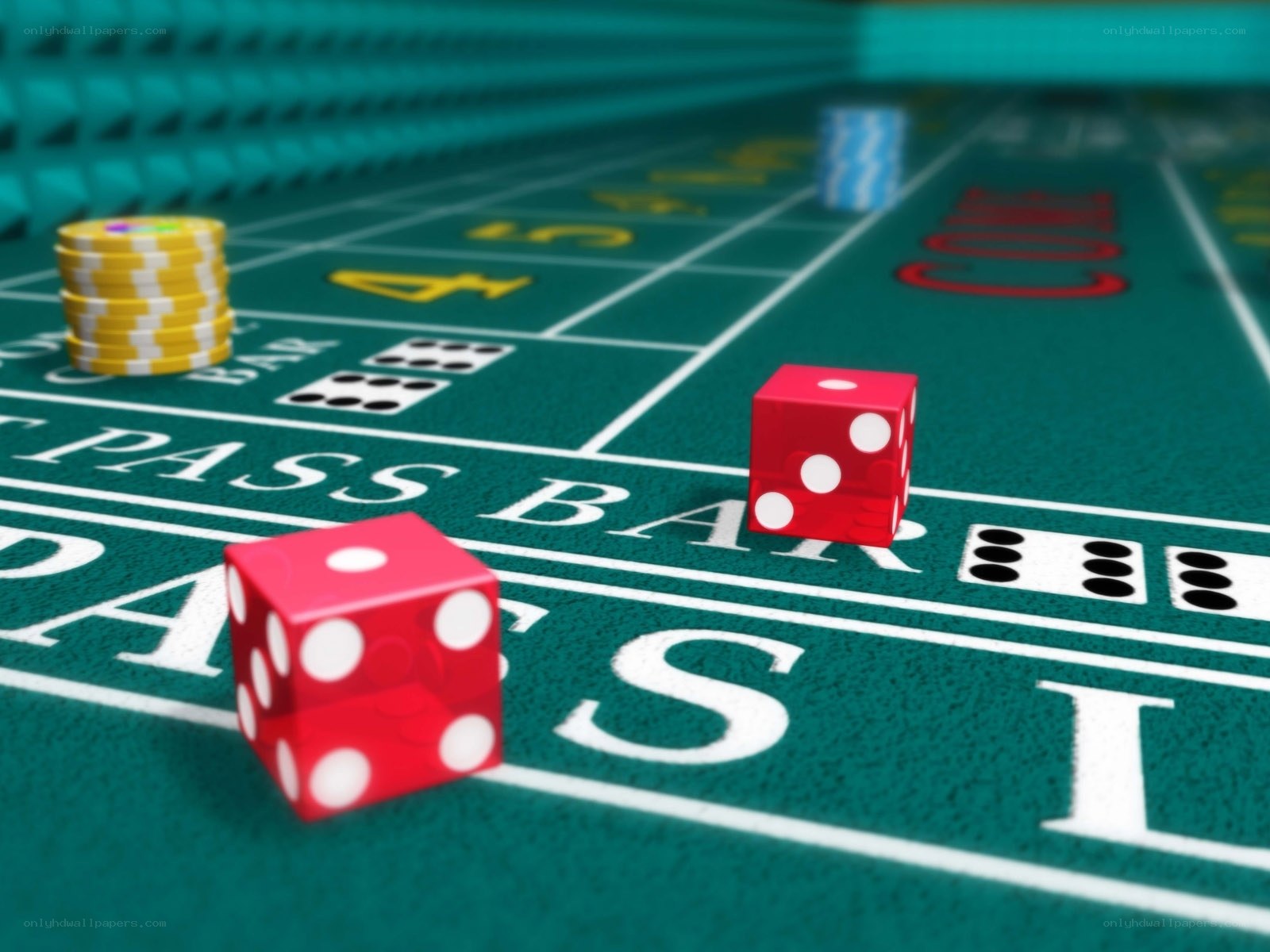 Craps table with dice and chips